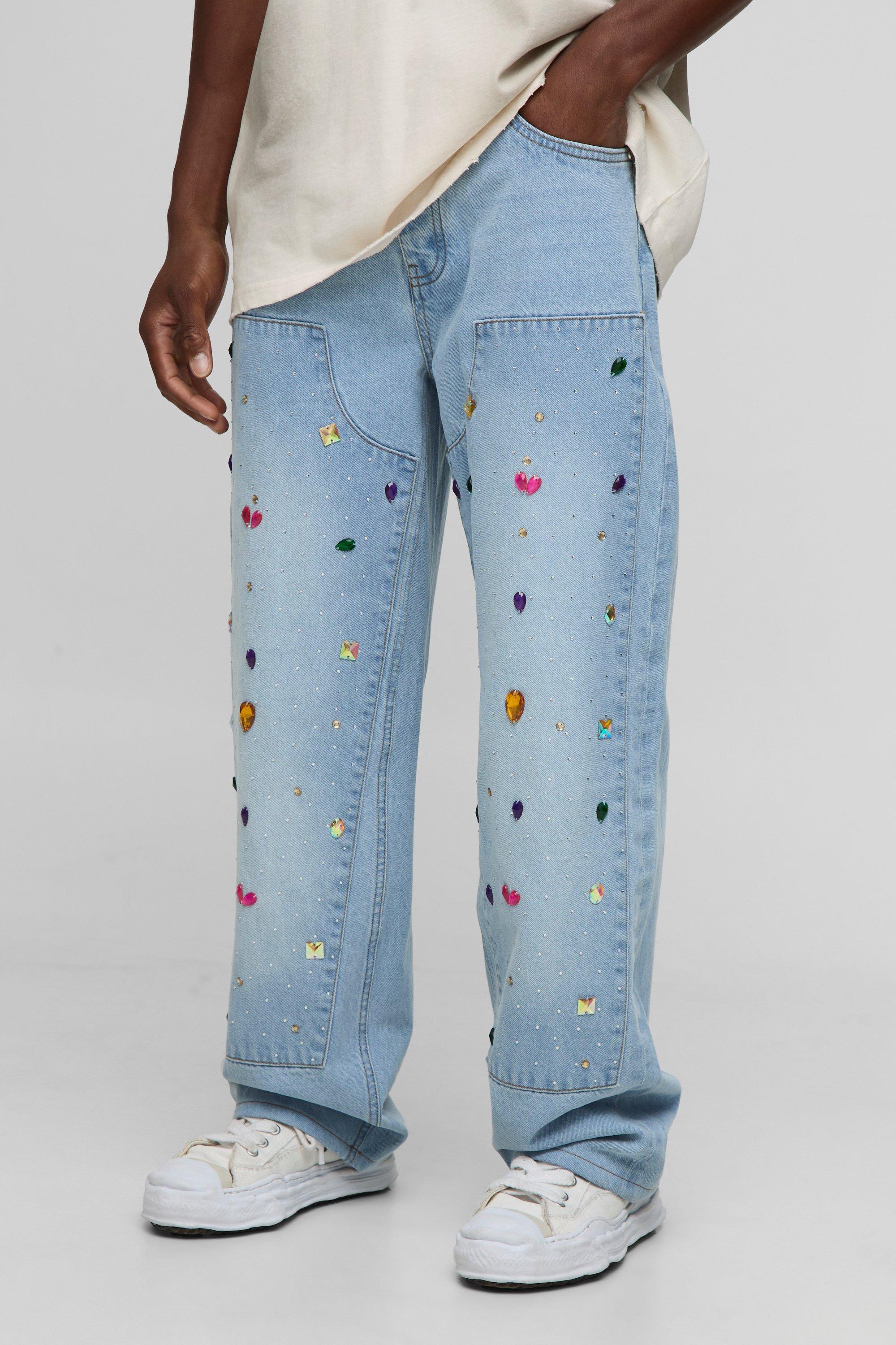 Relaxed Fit Embellished Carpenter Washed Jeans